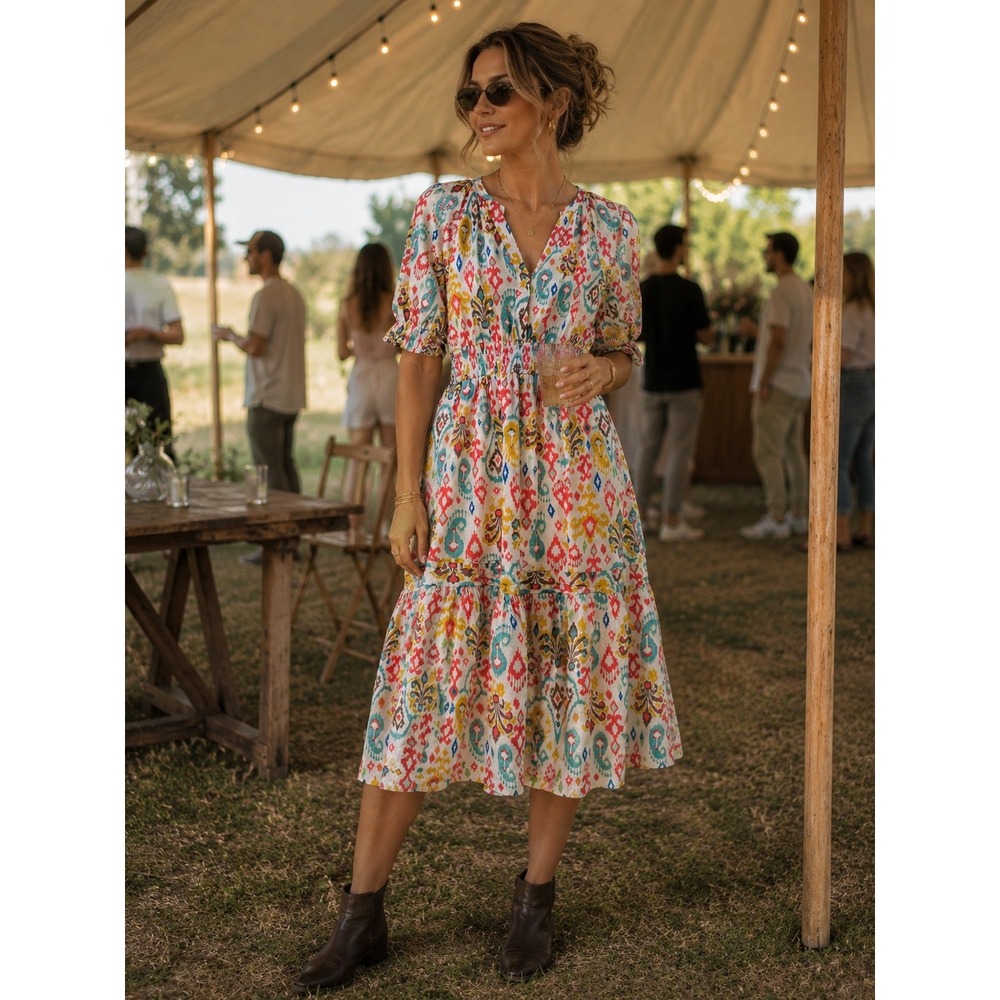 Anthropologie Multicolor Printed Midi Dress